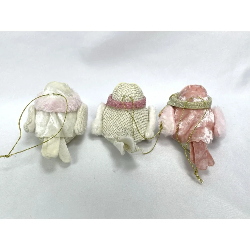 Wondershop Featherly Friends Bird Ornaments Rose Zinny Pink Scarf Faux Fur